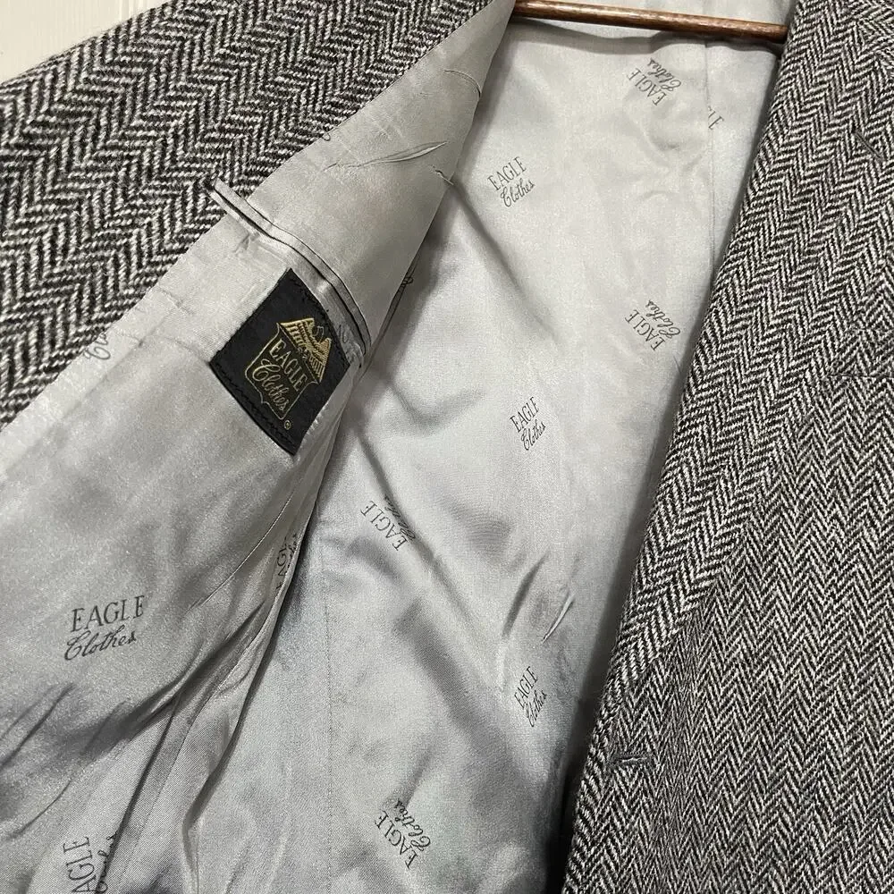 VTG Harris Tweed‎ Sport Coat Blazer Jacket Size 41 Gray Herringbone Wool